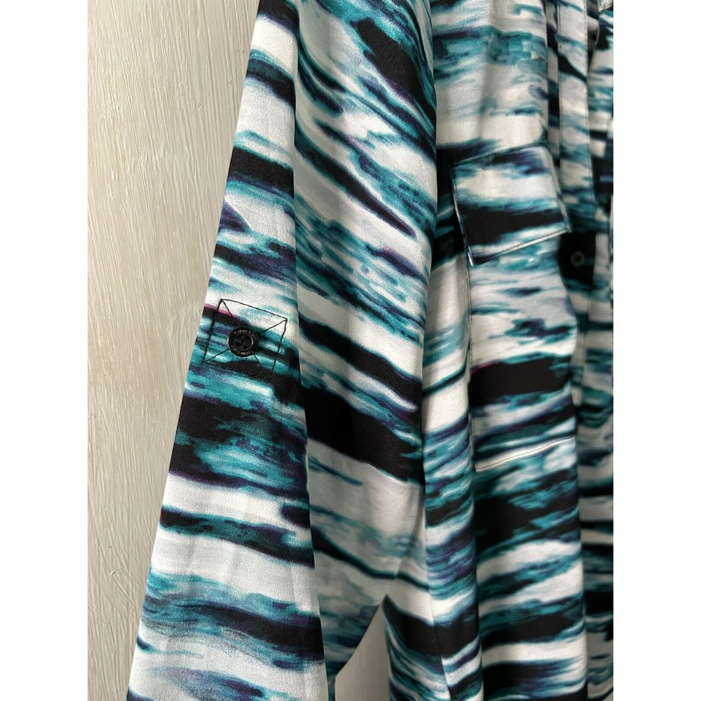Calvin Klein V Neck Long Sleeve Button Up Blouse Blue Black White XS/ECH/TP - Picture 5 of 6